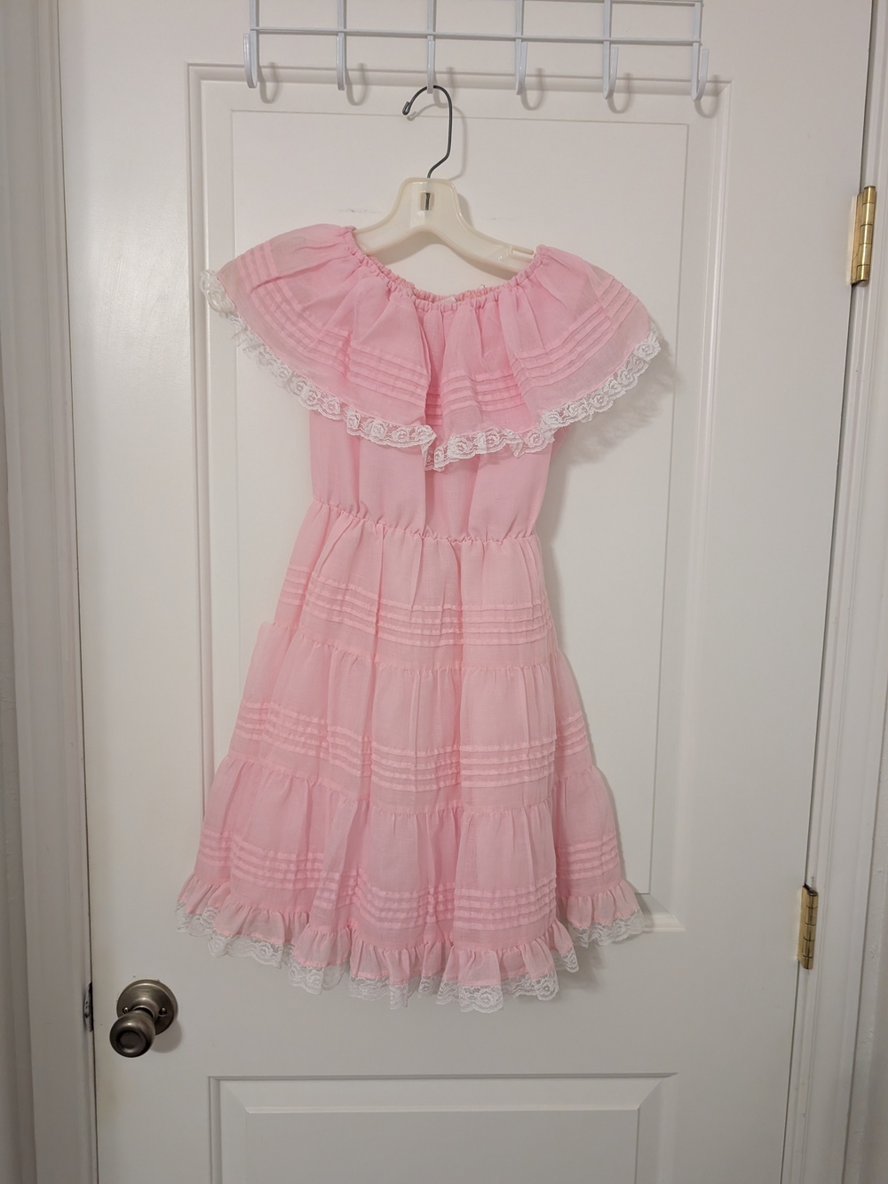 Vintage Star For Girls Size 8 Pink Prairie Lace Ruffle Dress Cottagecore